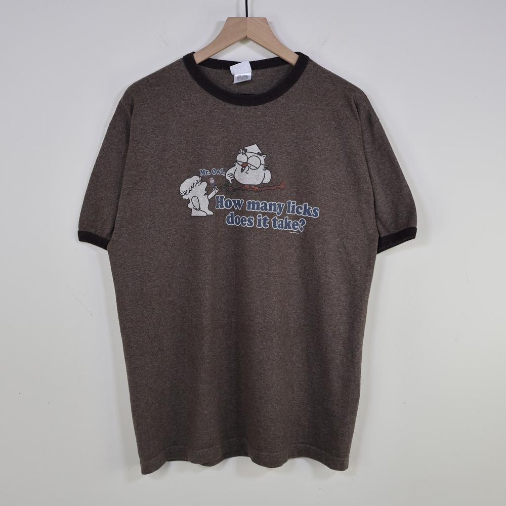 Vintage 2005 Tootsie Pop Mr Owl Ringer T-Shirt Large Graphic‎ Brown Cotton